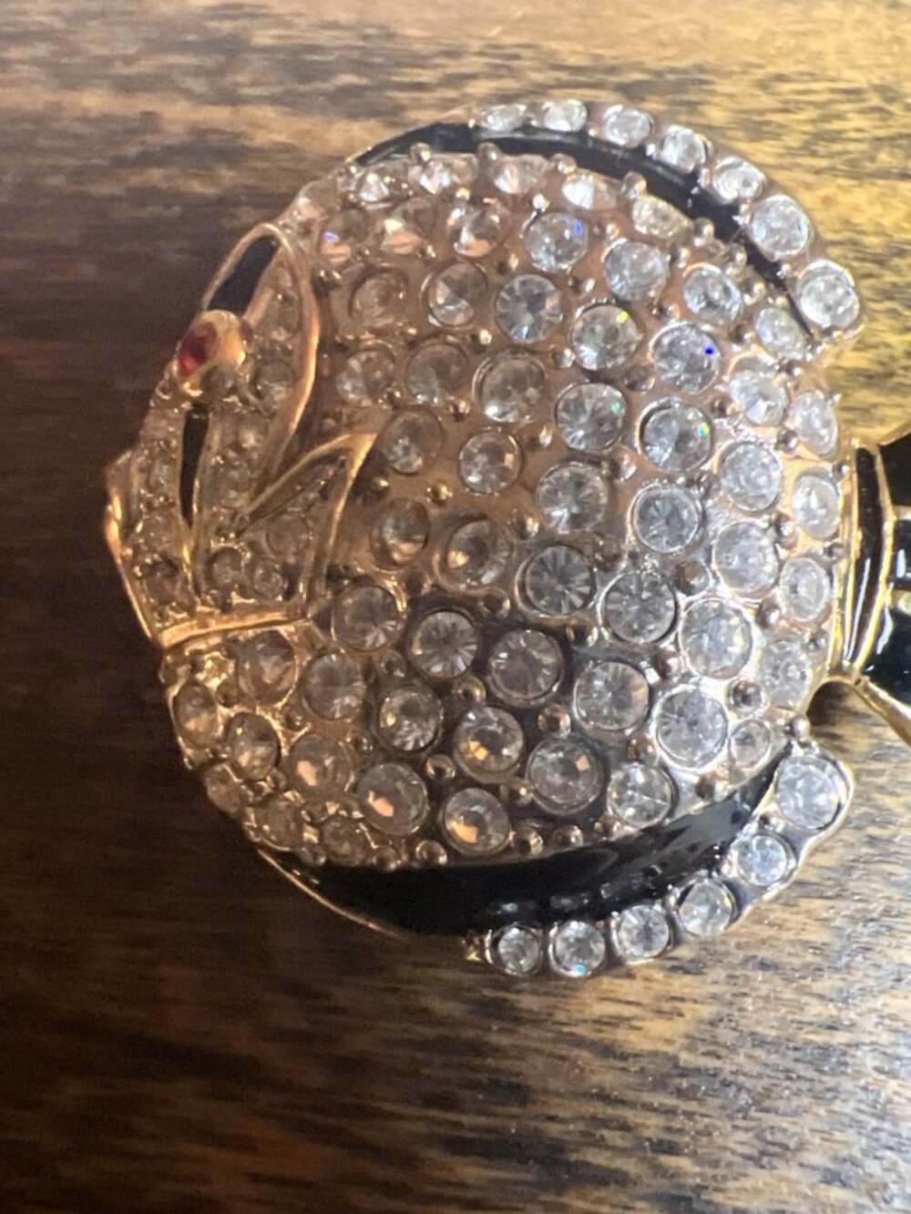 Gold-Tone Crystal Rhinestone Fish Brooch Pin With Black & Red Accents